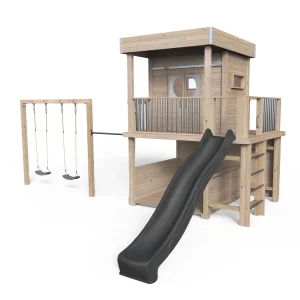 Stilt House Karl - Play World 854, gynge, rutsjebane, klatrevæg og lounge