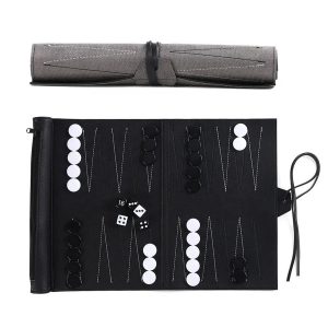 Rejse Backgammon i ægte læder – Sort & Hvid